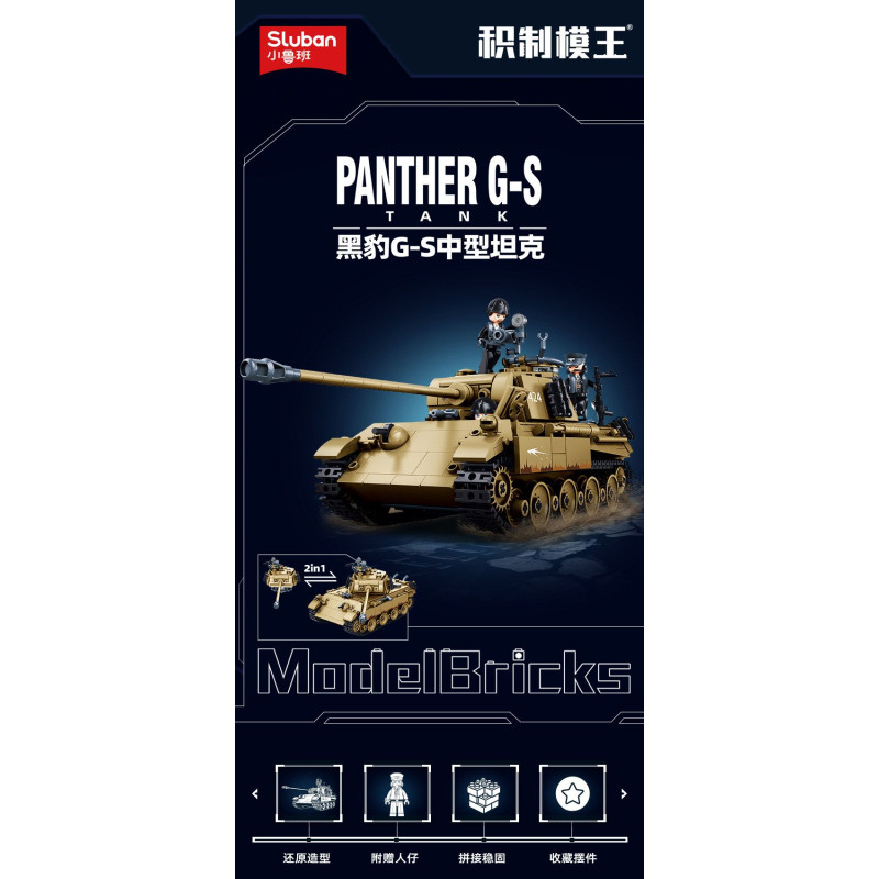 Sluban M38-B1535 Xếp hình lắp ráp ghép mô hình Xe tăng hạng trung Panther G-S