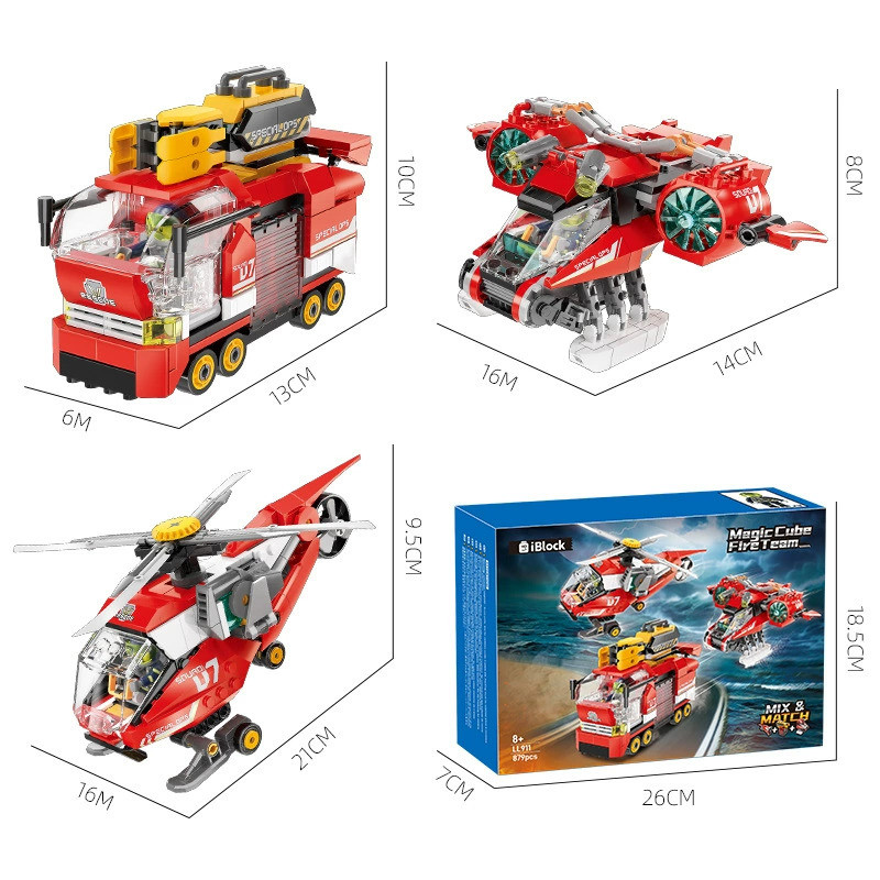iBlock LL911 Magic Cube Fire Team Xếp hình lắp ráp ghép mô hình Đội cứu hỏa khẩn cấp trên biển, trên bộ và trên không Đội cứu hỏa khối Rubik