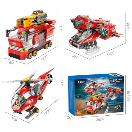 iBlock LL911 Magic Cube Fire Team Xếp hình lắp ráp ghép mô hình Đội cứu hỏa khẩn cấp trên biển, trên bộ và trên không Đội cứu hỏa khối Rubik