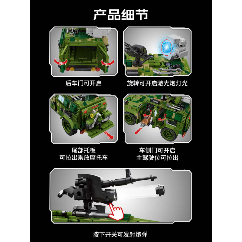 SEMBO 203276 Xếp hình lắp ráp ghép mô hình Một quốc gia hùng mạnh: Xe địa hình chiến thuật Dongfeng Warrior 1:28