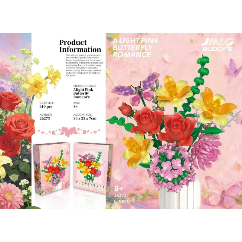 Fine bricks 26273 Alight Pink Butterfly Romance Xếp hình lắp ráp ghép mô hình Bó hoa bướm hồng nhạt lãng mạn