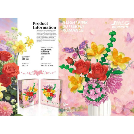 Fine bricks 26273 Alight Pink Butterfly Romance Xếp hình lắp ráp ghép mô hình Bó hoa bướm hồng nhạt lãng mạn