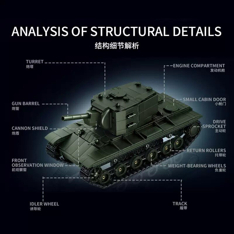 Le Yi 66099 KV-2 Heavy Tank Xếp hình lắp ráp ghép mô hình xe tăng hạng nặng KV-2
