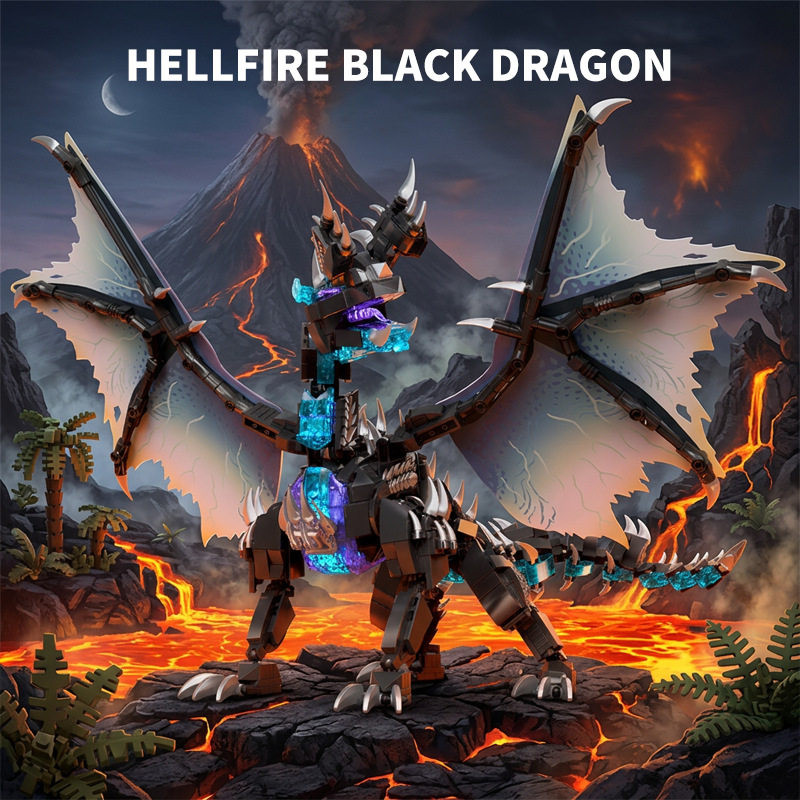 Le Yi 76118 Hellfire Black Dragon Xếp hình lắp ráp ghép mô hình Thợ săn quái vật: Rồng đen rực rỡ Rồng đen lửa địa ngục