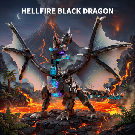 Le Yi 76118 Hellfire Black Dragon Xếp hình lắp ráp ghép mô hình Thợ săn quái vật: Rồng đen rực rỡ Rồng đen lửa địa ngục