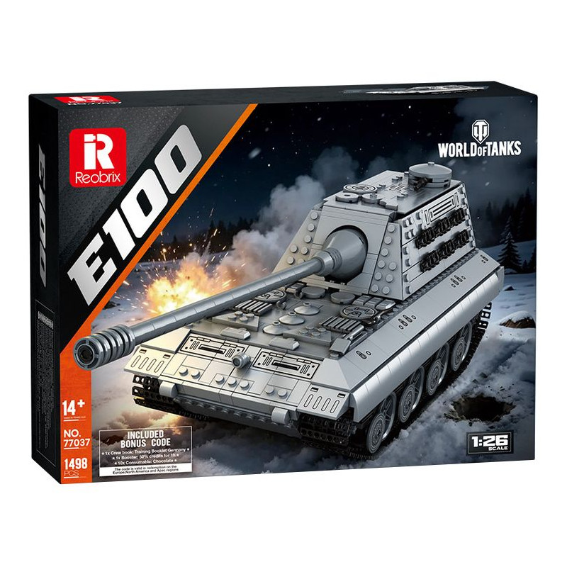 Reobrix 77037 Xếp hình lắp ráp ghép mô hình Thế giới xe tăng: Xe tăng E100 1:26