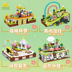 Reobrix KY81182 Xếp hình lắp ráp ghép mô hình 4 loại tàu vận hành bằng tay: Orange City Dream Tour, Lantau Walk, Pink Garden Star Tour và Yunjie Xiaozhu