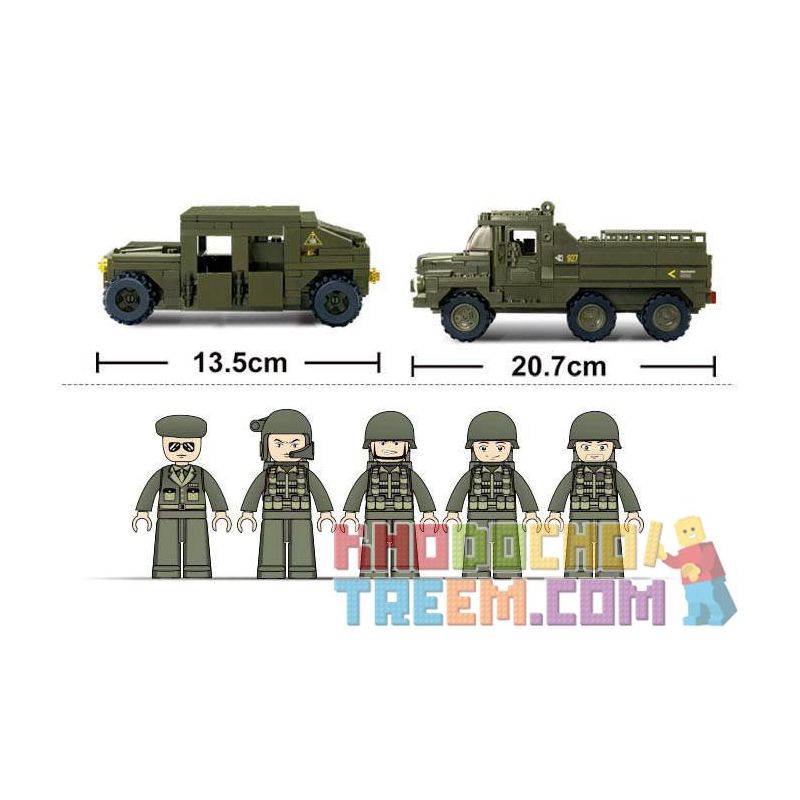 SLUBAN M38-B0306 B0306 0306 M38B0306 38-B0306 non  XE TẢI CHỞ QUÂN + HUMMER bộ đồ chơi xếp lắp ráp ghép mô hình Military Army ARMY RANGER Quân Sự Bộ Đội 379 khối
