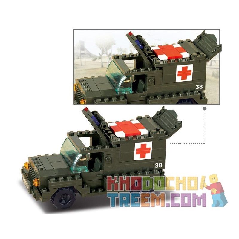 SLUBAN M38-B6000 B6000 6000 M38B6000 38-B6000 Xếp hình kiểu  MILITARY ARMY Ambulance Xe Cứu Thương Quân Sự 229 khối