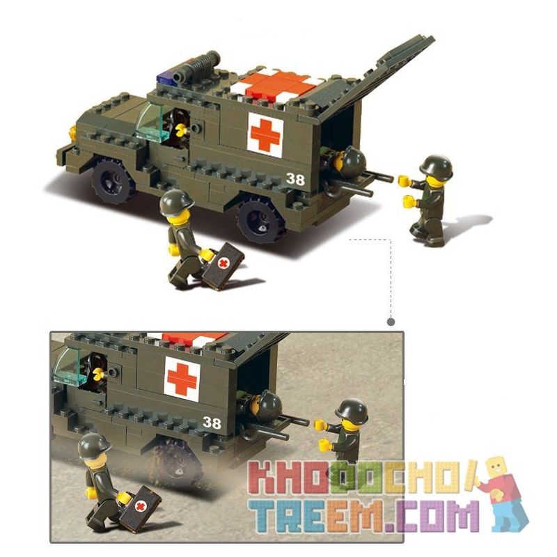 SLUBAN M38-B6000 B6000 6000 M38B6000 38-B6000 Xếp hình kiểu  MILITARY ARMY Ambulance Xe Cứu Thương Quân Sự 229 khối