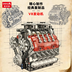 GISEGA G8911 Xếp hình lắp ráp ghép mô hình động cơ V8 tăng áp kép
