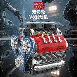GISEGA G8911 Xếp hình lắp ráp ghép mô hình động cơ V8 tăng áp kép