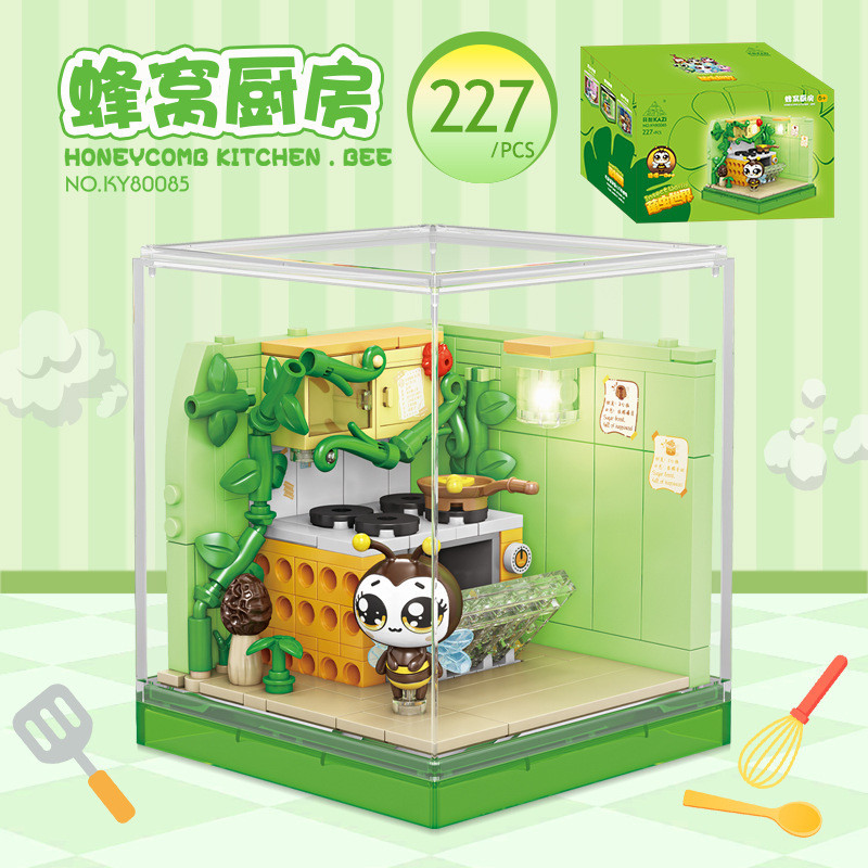 KAZI GBL BOZHI KY80085 Xếp hình lắp ráp ghép mô hình 6 loại Thế giới côn trùng dễ thương: Phòng tắm hoa, Bếp tổ ong, Phòng học bếp, Phòng trà lá sen, Phòng ngủ gốc cây, Phòng khách lỗ cây