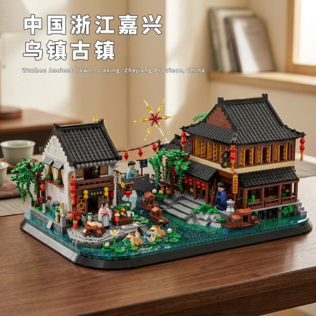 WANGE LIGAO Dr.Luck 7218 Xếp hình lắp ráp ghép mô hình Phố cổ Ô Trấn, Gia Hưng, Chiết Giang