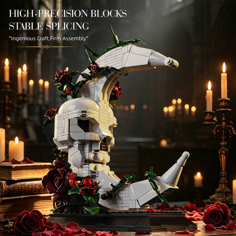 No license K70004 Xếp hình lắp ráp ghép mô hình Dark Gothic: Hoa hồng mặt trăng xương