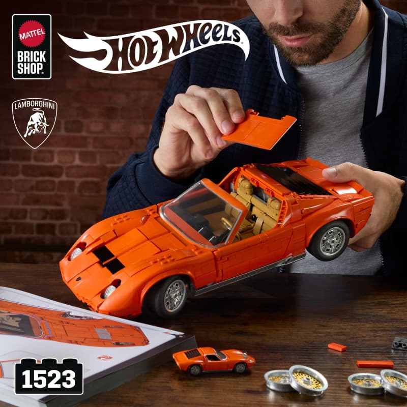 Mattel Brick Shop JHF61 Hot Wheels ’71 Lamborghini Miura P400 Sv Xếp hình lắp ráp ghép mô hình Hot Wheels 1971 Lamborghini Miura P400 Sv 1:12