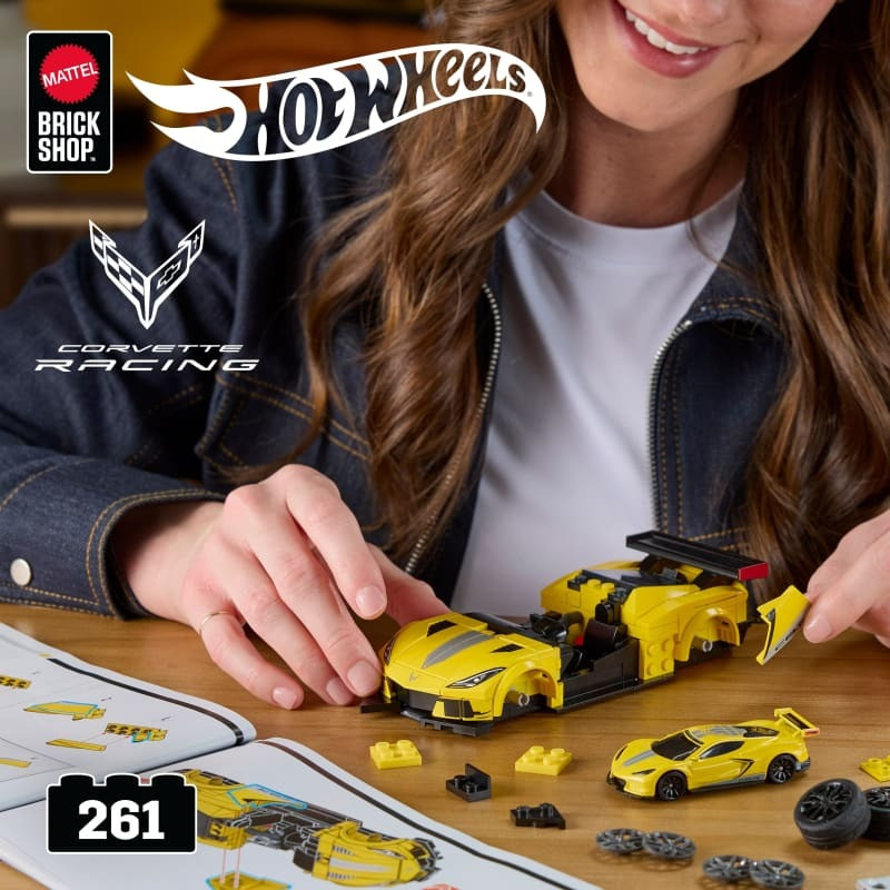 Mattel Brick Shop JKR19 Hot Wheels ’20 Corvette C8.R Xếp hình lắp ráp ghép mô hình Hot Wheels hạng tốc độ 2020 Chevrolet Corvette C8.R 1:32