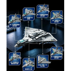 SEMBO 202297 Xếp hình lắp ráp ghép mô hình Đất nước hùng mạnh: 8 tổ hợp tiêm kích tàng hình J-36