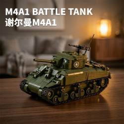 Le Yi 66108 M4A1 Battle Tank Xếp hình lắp ráp ghép mô hình Xe tăng hạng trung Sherman M4A1