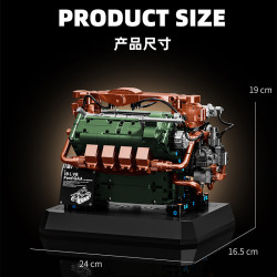 12GO 95010 GAA V8 Tank Engine Xếp hình lắp ráp ghép mô hình Động cơ xe tăng Sherman GAA-V8