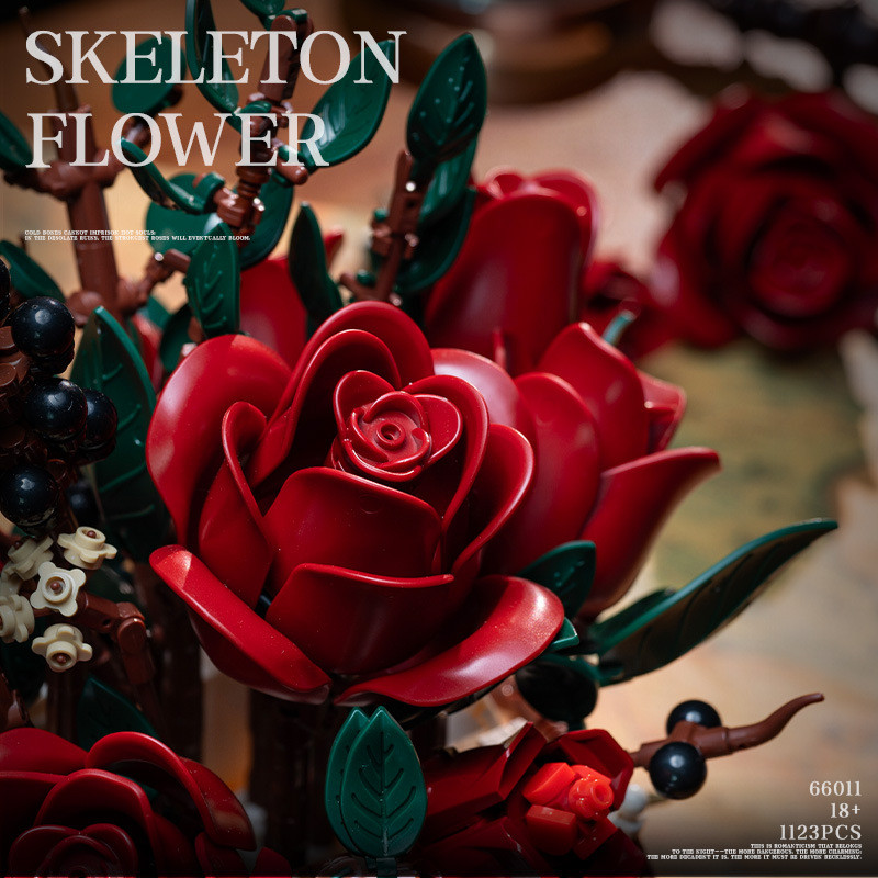 No license 66011 Skeleton Flower Xếp hình lắp ráp ghép mô hình hoa hồng sọ