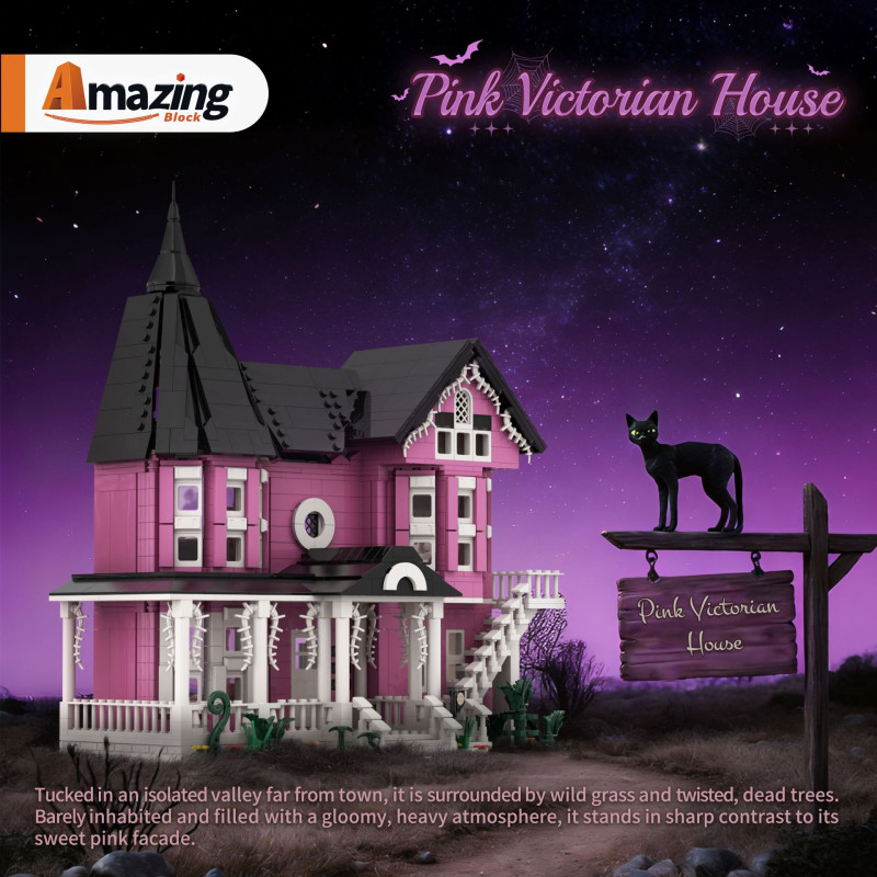 Amazing Block 80015 Pink Victorian House Xếp hình lắp ráp ghép mô hình Bungalow kiểu Victoria màu hồng
