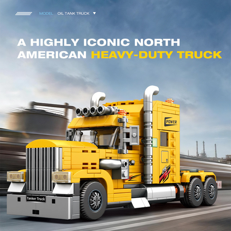Reobrix 841 Oil Tank Truck Xếp hình lắp ráp ghép mô hình Xe tải hạng nặng đầu dài của Mỹ