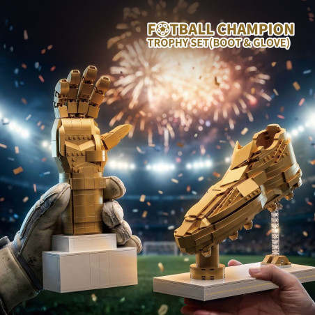 Amazing Block AB50009 Football Champion Trophy Set (Boot & Glove) Xếp hình lắp ráp ghép mô hình giày bóng đá vàng găng tay vàng