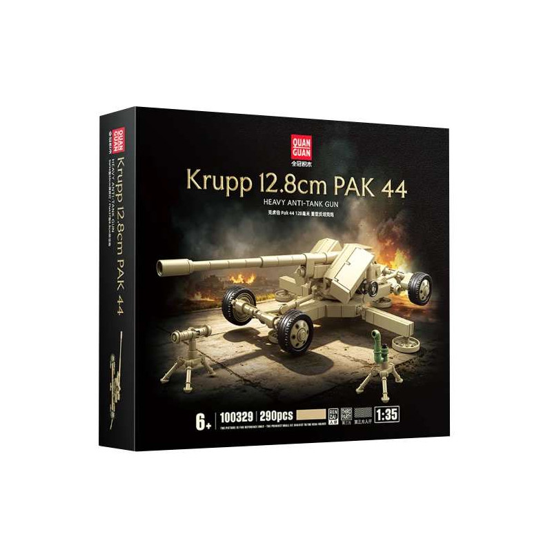 QuanGuan 100329 Quan Guan 100329 SÚNG CHỐNG TĂNG HẠNG NẶNG KRUPP PAK 44 128MM 1:35 tỷ lệ 1:35 bộ đồ chơi xếp lắp ráp ghép mô hình Military Army KRUPP 12.8CM PAK 44 HEAVY ANTI-TANK GUN Quân Sự Bộ Đội 290 khối