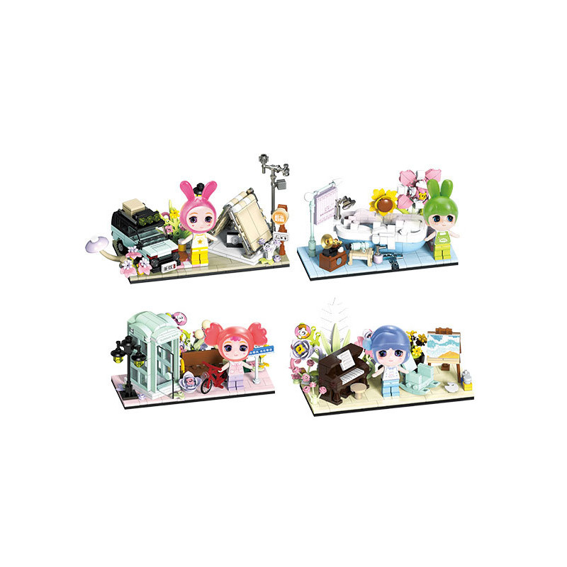 Kozosha B2156 Xếp hình lắp ráp ghép mô hình My Little Time 4 mẫu: cắm trại hoàng hôn, bồn tắm hoa, gian hàng cảnh đường phố, giờ giải trí