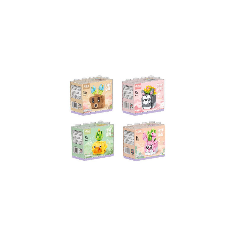 Kozosha B2159 Xếp hình lắp ráp ghép mô hình Thiên đường thú cưng dễ thương: 4 loại chậu cây hình thú