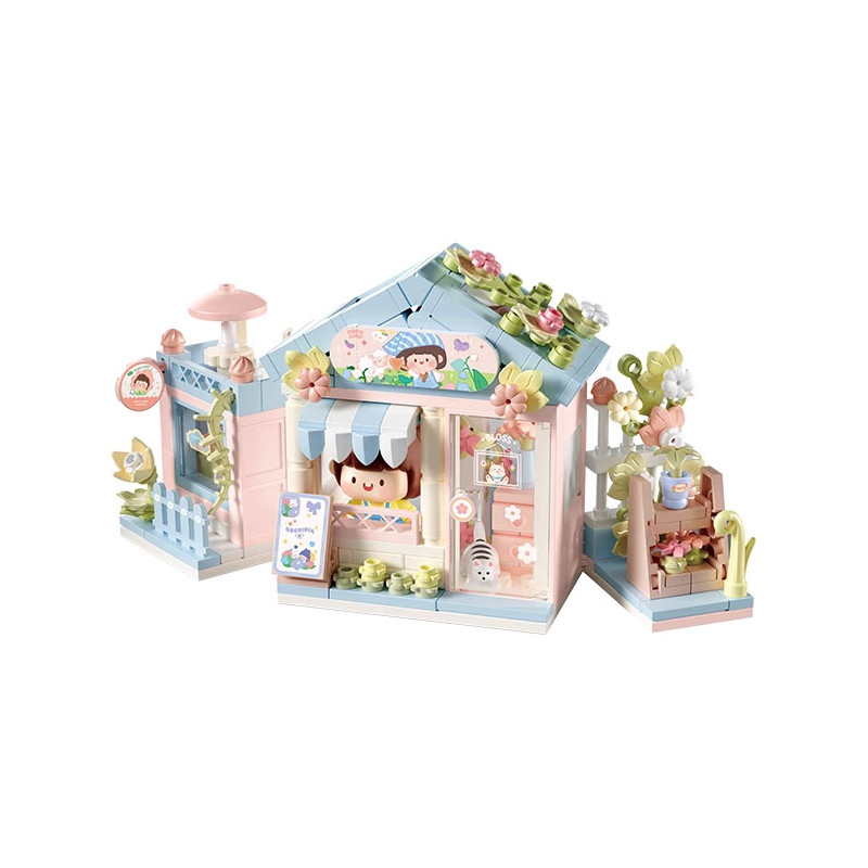 Femibox S2305 Four Seasons Street View Xếp hình lắp ráp ghép mô hình Cảnh đường phố mùa nước sốt thịt: Cửa hàng hoa nước sốt thịt