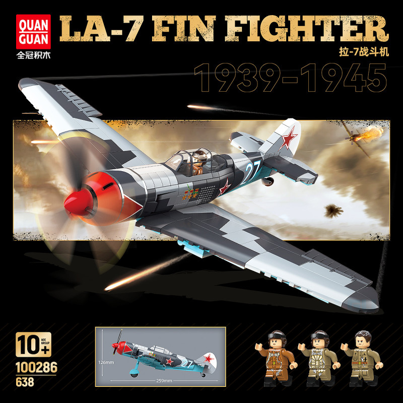 QUANGUAN 100286 LA-7 Fin Fighter Xếp hình lắp ráp ghép mô hình tiêm kích La-7