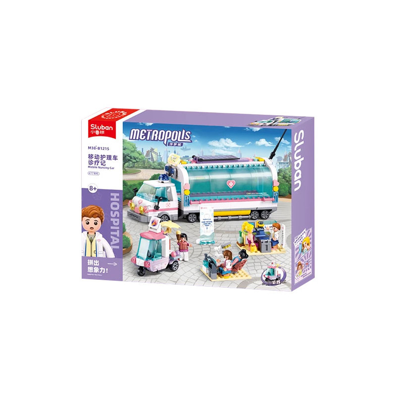 Sluban M38-B1215 Mobile Nursing Car Xếp hình lắp ráp ghép mô hình Thành phố bay trong mơ: Hồ sơ chẩn đoán và điều trị của xe điều dưỡng lưu động