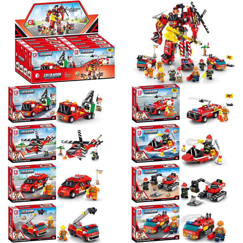 KAZI GBL BOZHI KY80512 Fire Fight Xếp hình lắp ráp ghép mô hình 4 Tổ Hợp Xe Thang Chữa Cháy, Xe Vòi Rồng Chữa Cháy, Xuồng Cứu Hộ Chữa Cháy Và Trực Thăng Trinh Sát Chữa Cháy 