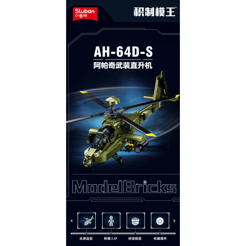 Sluban M38-B1536 Xếp hình lắp ráp ghép mô hình trực thăng vũ trang Apache