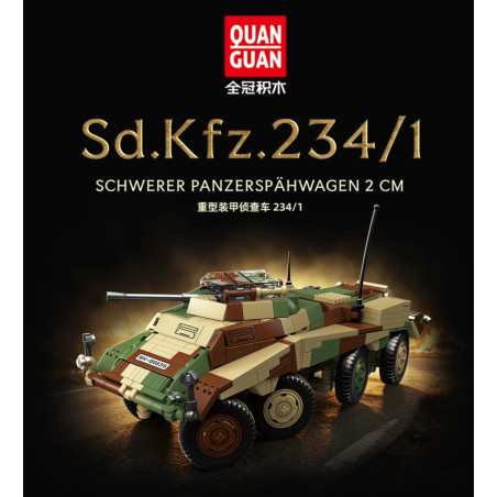 QUANGUAN 100322 Xếp hình lắp ráp ghép mô hình Xe trinh sát bọc thép hạng nặng Sd.Kfz.234 1 1:28