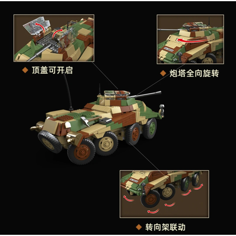 QUANGUAN 100322 Xếp hình lắp ráp ghép mô hình Xe trinh sát bọc thép hạng nặng Sd.Kfz.234 1 1:28