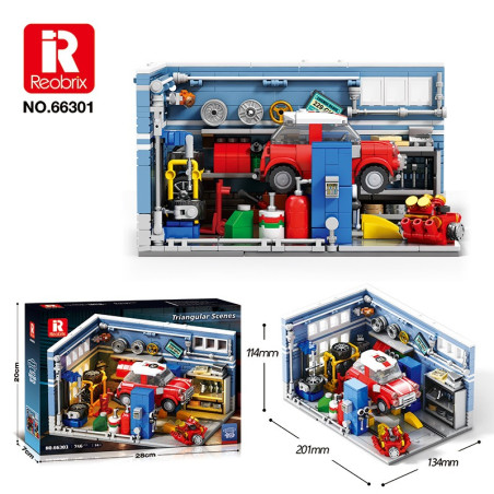 Reobrix 66301 Auto Repair Shop Xếp hình lắp ráp ghép mô hình Cảnh tam giác: Cửa hàng sửa chữa ô tô