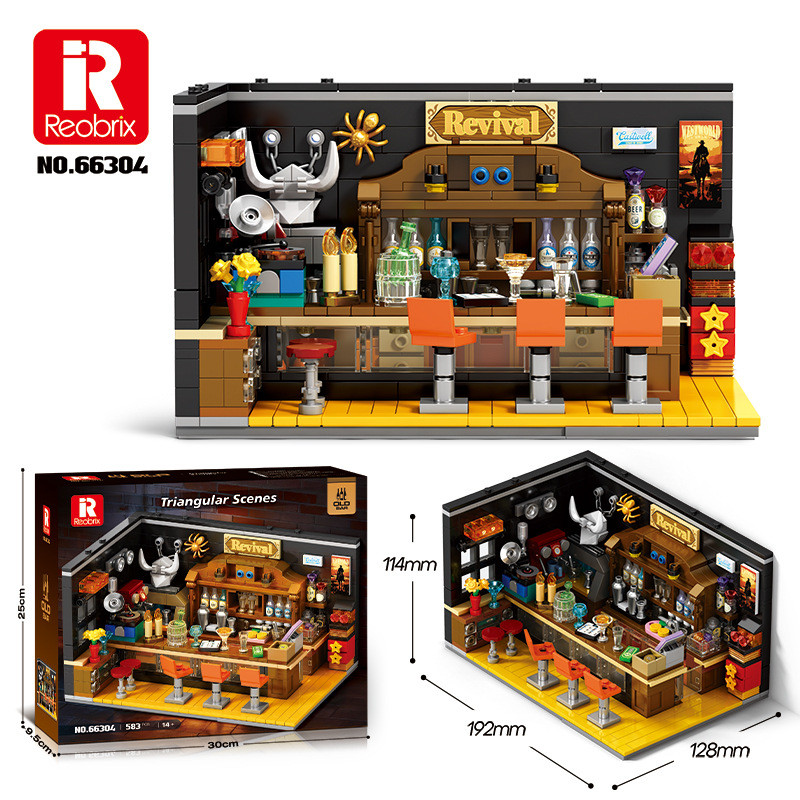 Reobrix 66304 Old Bar Xếp hình lắp ráp ghép mô hình Cảnh tam giác: Quán bar kiểu Mỹ cổ điển