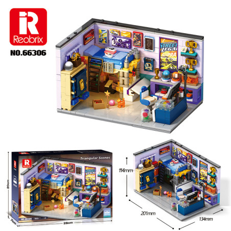Reobrix 66306 Bedroom Xếp hình lắp ráp ghép mô hình Cảnh tam giác: Phòng ngủ của tay đua