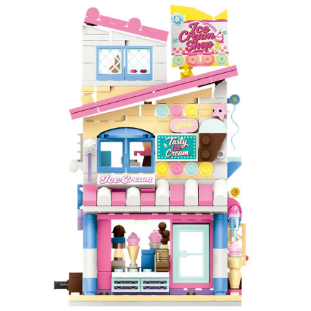 WISE BLOCK AULDEY HA393504US Miniature Mile：Ice Cream Shop Xếp hình lắp ráp ghép mô hình cửa hàng kem