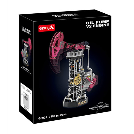 Vỏ hộp GISEGA G8924 màu đen in hình máy hút dầu V2 cần lắc đỏ, kèm logo GISEGA và dòng chữ 718+ pcs