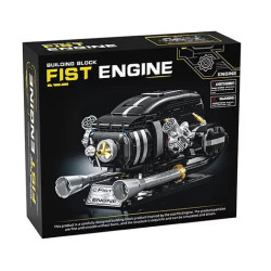 Vỏ hộp GOQI GQ-3712 Fist Engine in mô hình động cơ đen với cụm xy-lanh tỏa tròn, pô kim loại và đế trưng bày