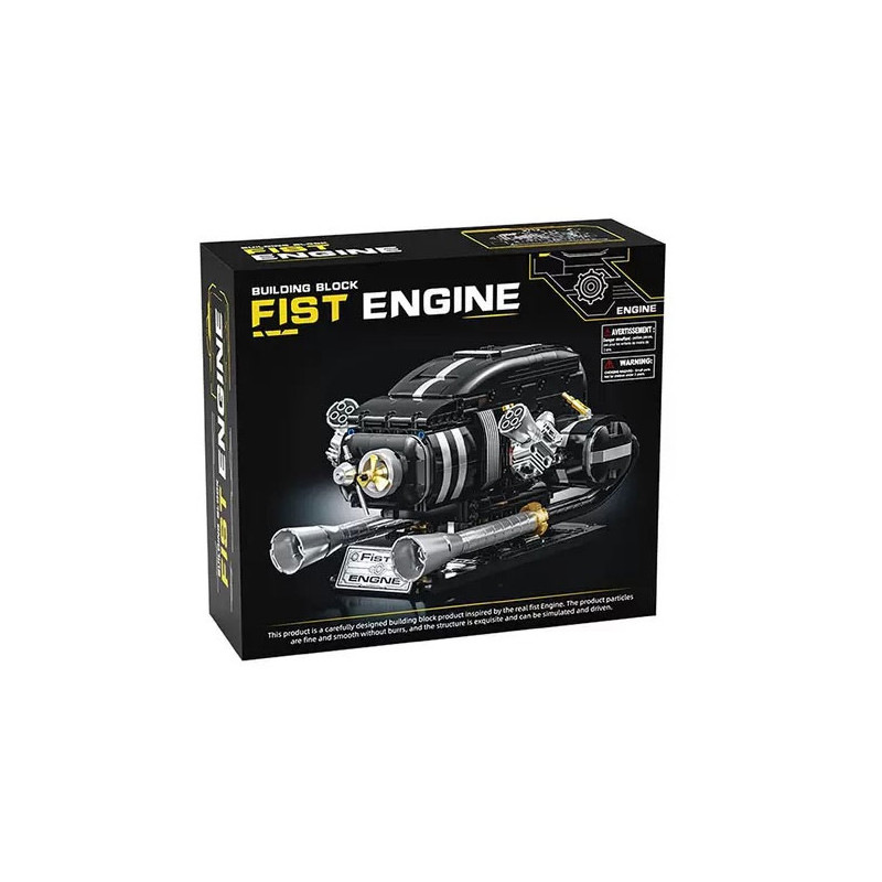 Vỏ hộp GOQI GQ-3712 Fist Engine in mô hình động cơ đen với cụm xy-lanh tỏa tròn, pô kim loại và đế trưng bày
