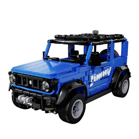 Mô hình CaDA DoubleE C57082 Suzuki Jimny xanh dương, góc trước chéo, nổi bật khung chống lật, giá nóc và cụm tời trước