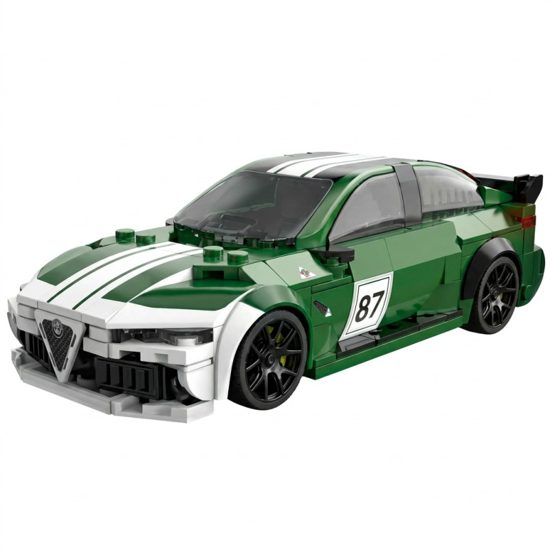 Mô hình lắp ráp CaDA C55081 Alfa Romeo Giulia GTAm xanh lá sọc trắng, số 87 trên cửa, mâm đen và cánh gió sau