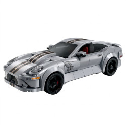 Mô hình lắp ráp CaDA/DoubleE C55084 Shelby Series 2 tỉ lệ 1:24, thân bạc sọc đen viền vàng, khoang lái ghế đỏ