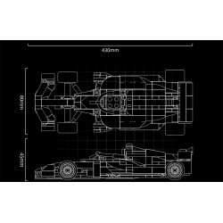 Bản vẽ kích thước xe đua F1 trong bộ 12GO 95020, nhìn từ trên xuống và nhìn ngang