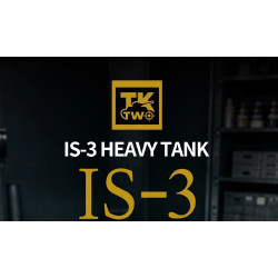 Logo TK cùng dòng chữ IS-3 Heavy Tank nổi bật trên nền xưởng tối của bộ mô hình Tikka TK8008